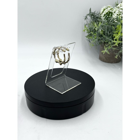 Graziano Gold Tone and Blue Cabochon Pierced Hoop Earrings - Picture 8 of 14